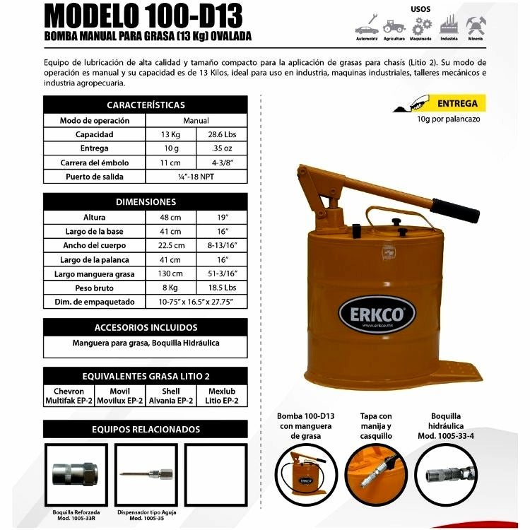 Cubeta Manual Ovalada para Grasa 13kg ERKCO